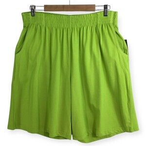 NEW Woman Within Shorts Women's L 18/20 Lime Green Jersey Knit Elastic Waist